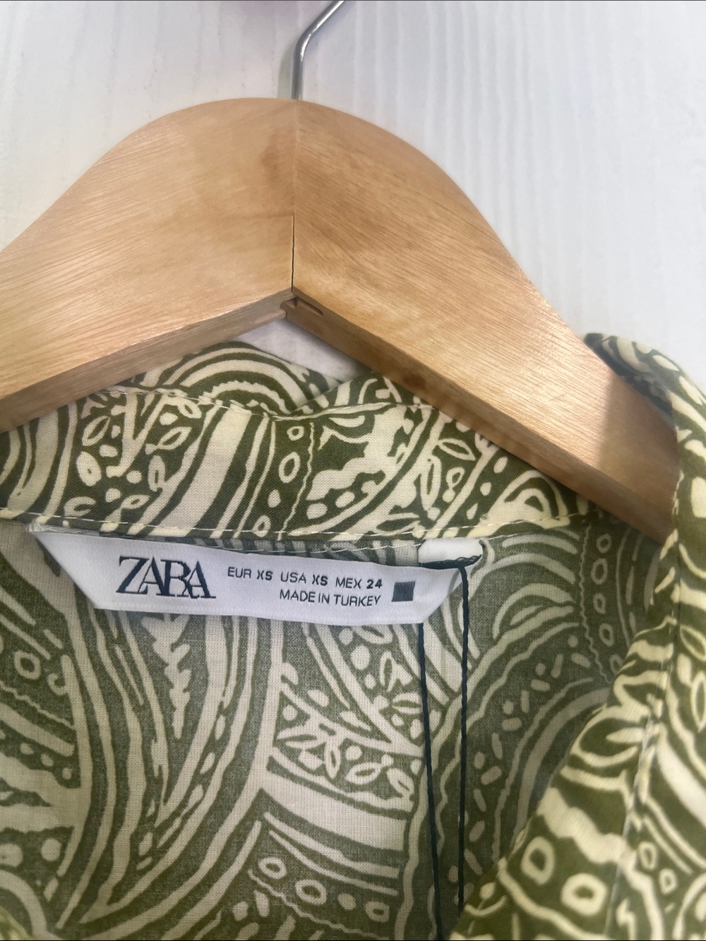 Zara - NWT Green And White Paisley Print Button Front Long Sleeve Mini Dress XS - Picture 8 of 11
